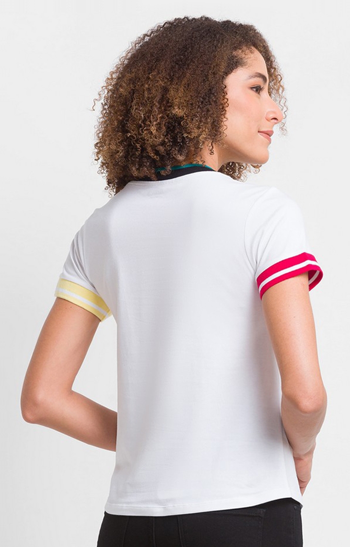 spykar | Spykar White Cotton Blend Half Sleeve Colorless Casual T-Shirt For Women 3