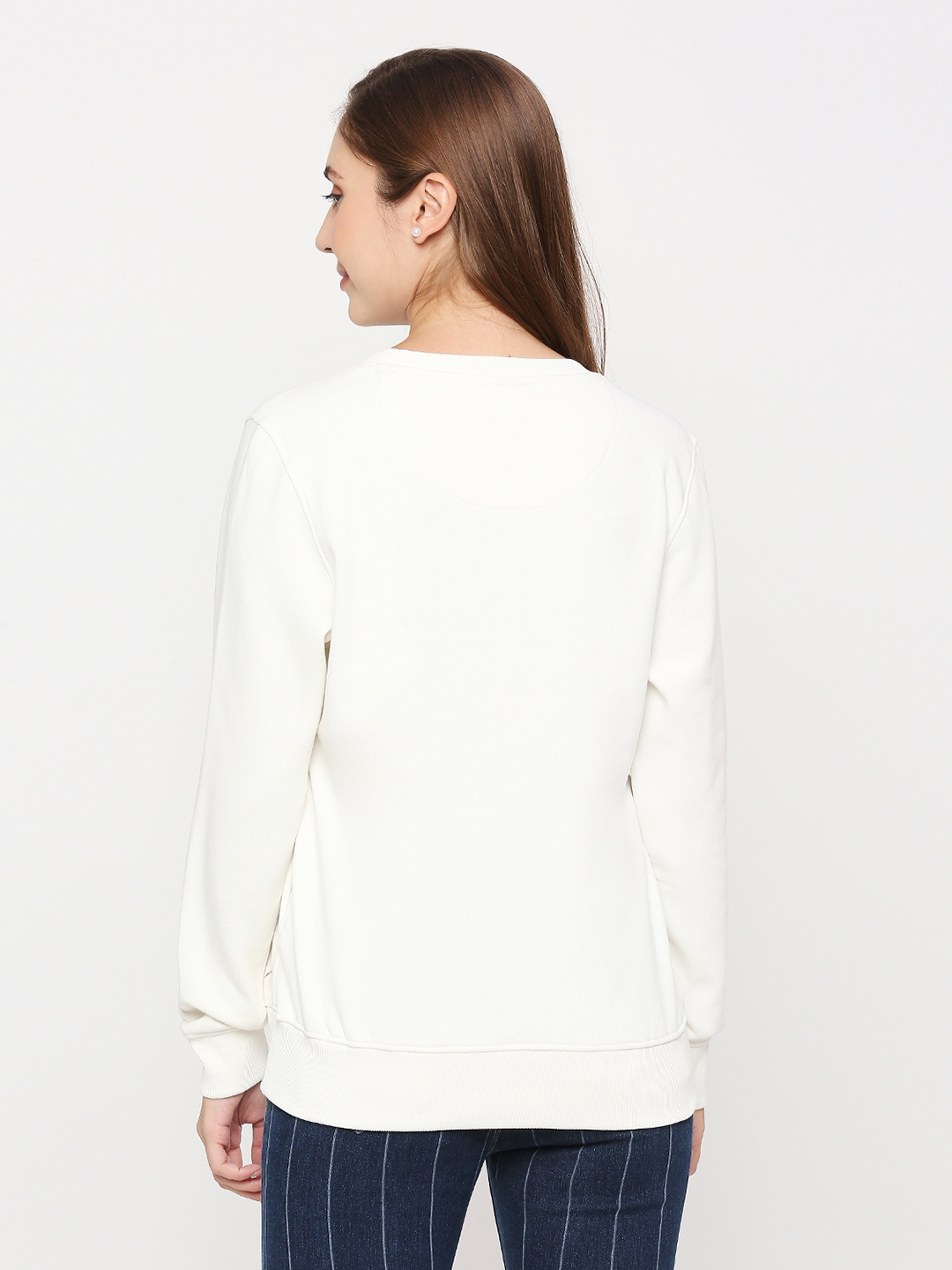 spykar | Spykar White Cotton Blend Full Sleeve Round Neck Sweatshirt For Women 3