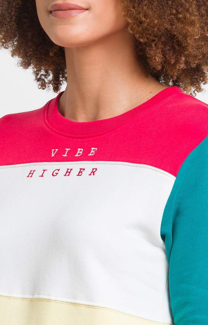 Spykar Red Cotton Blend Full Sleeve Round Neck Sweatshirt For Women