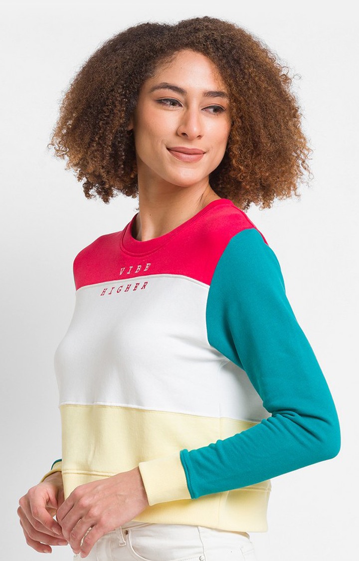 Spykar Red Cotton Blend Full Sleeve Round Neck Sweatshirt For Women