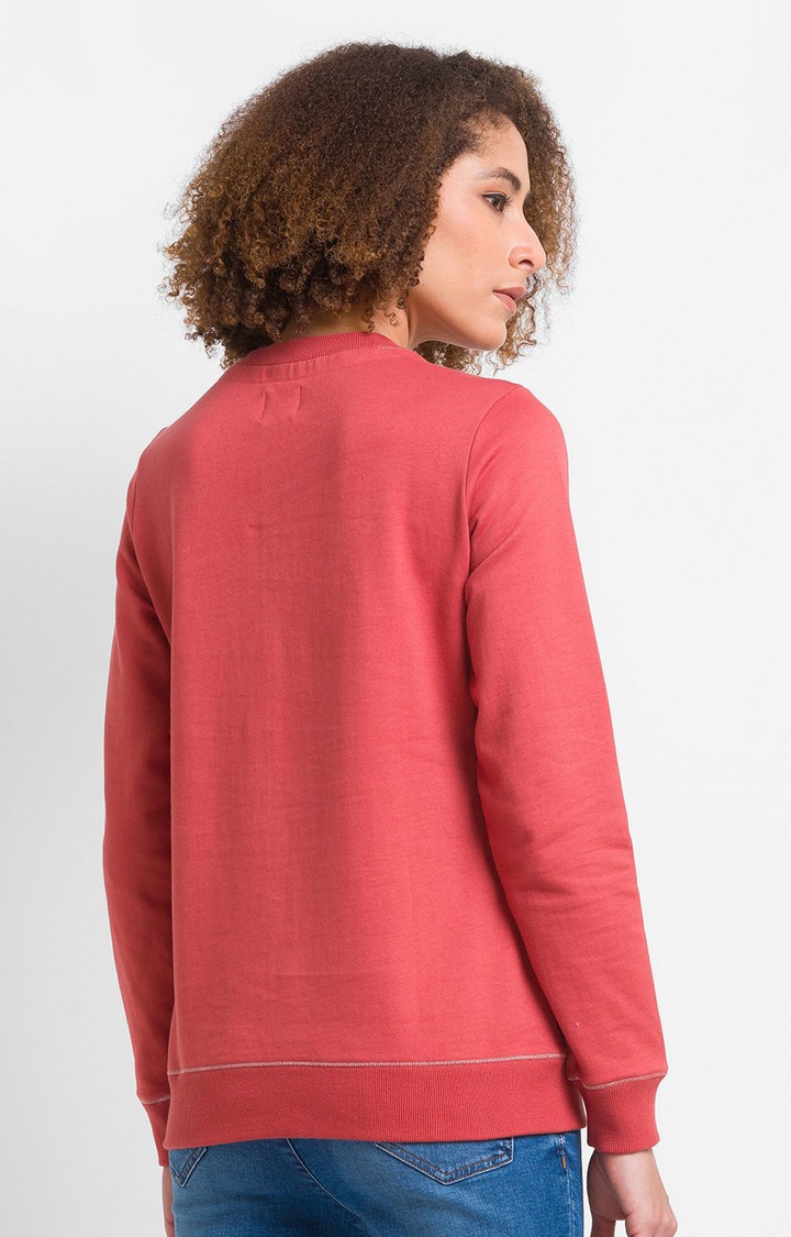 spykar | Spykar Burnt Orange Cotton Blend Full Sleeve Round Neck Sweatshirt For Women 4