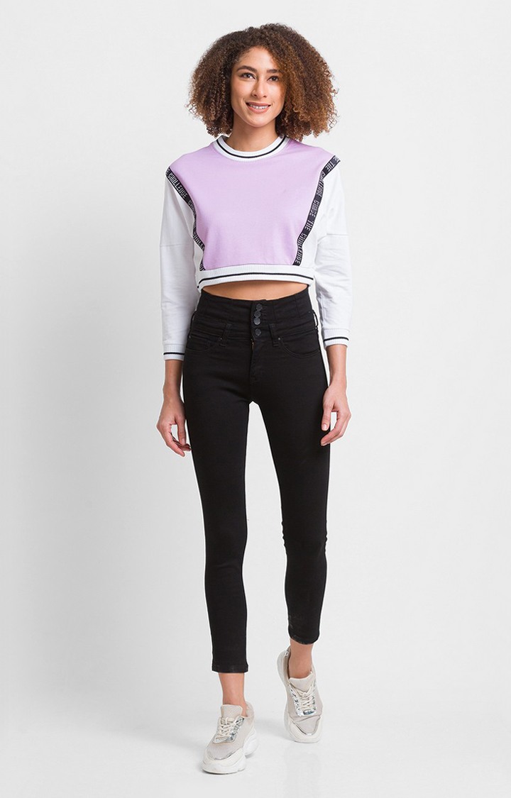 Spykar Lilac Cotton Blend Full Sleeve Round Neck Sweatshirt For Women