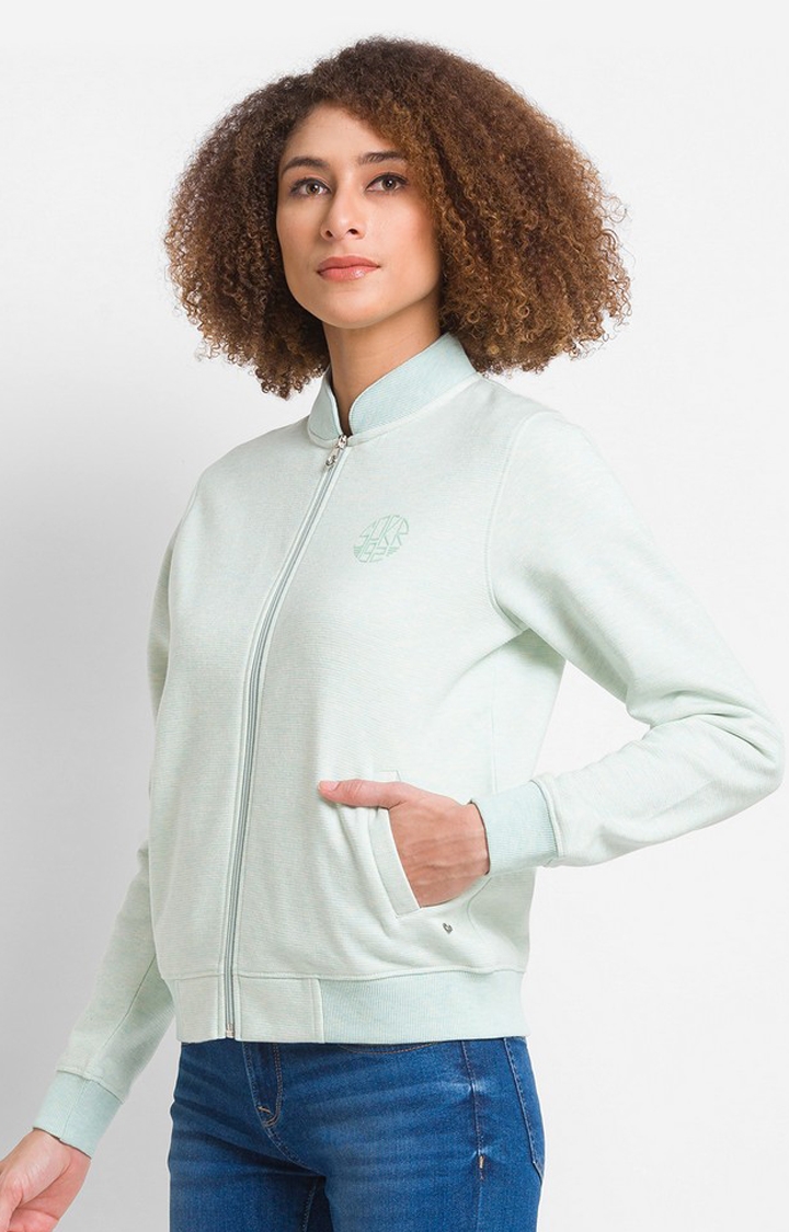 spykar | Spykar Sea Green Cotton Blend Full Sleeve High Neck Sweatshirt For Women 3