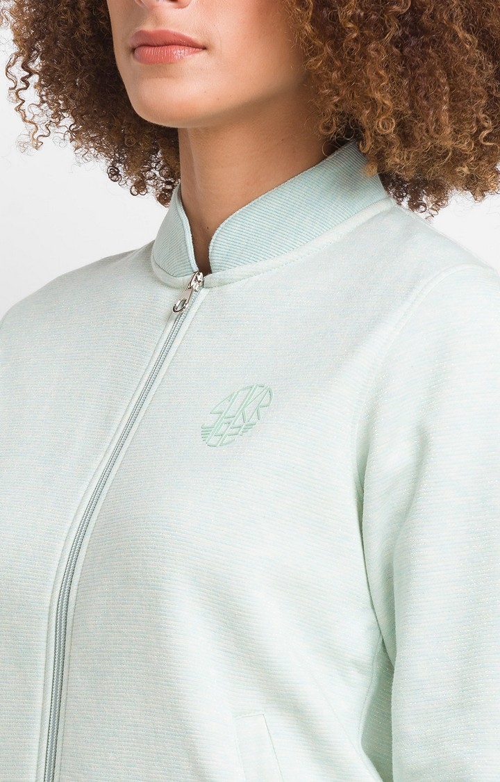 spykar | Spykar Sea Green Cotton Blend Full Sleeve High Neck Sweatshirt For Women 5