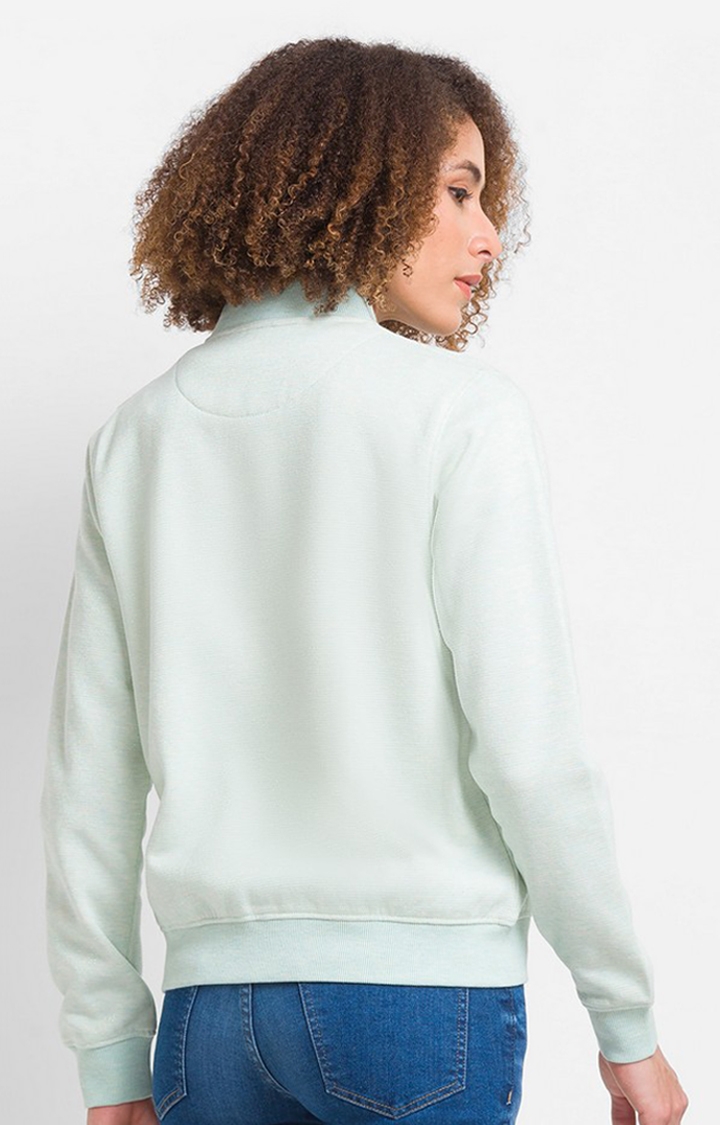 spykar | Spykar Sea Green Cotton Blend Full Sleeve High Neck Sweatshirt For Women 4