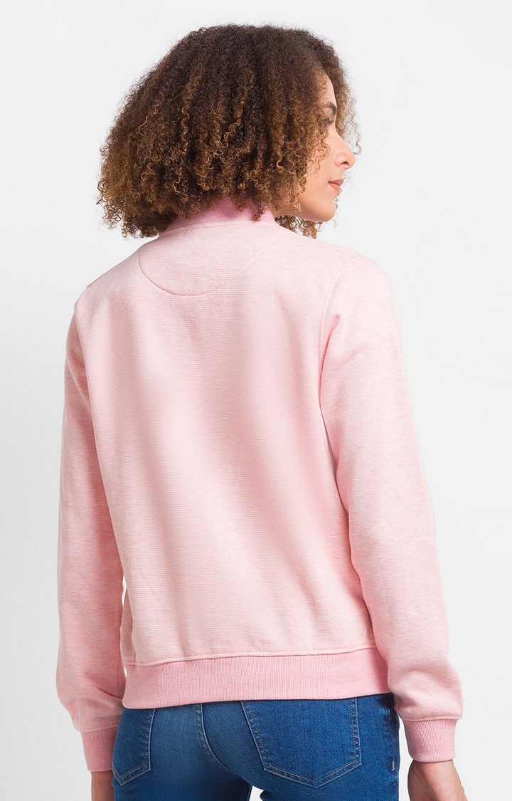 spykar | Spykar Powder Pink Cotton Blend Full Sleeve High Neck Sweatshirt For Women 4