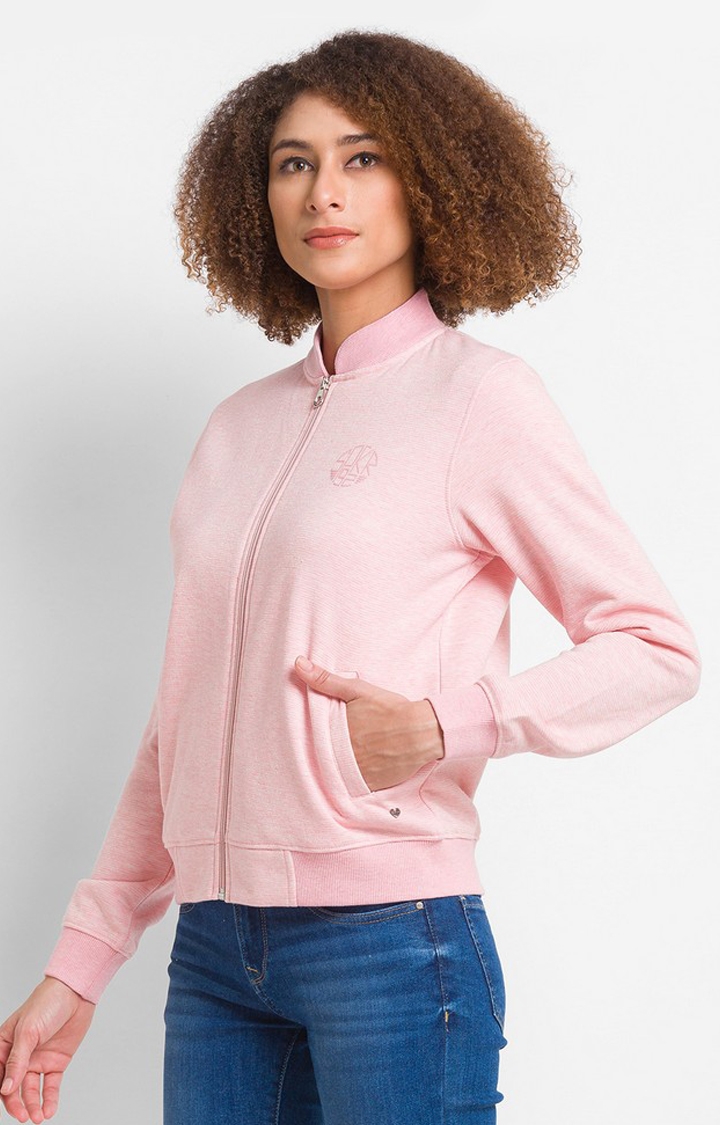 spykar | Spykar Powder Pink Cotton Blend Full Sleeve High Neck Sweatshirt For Women 3
