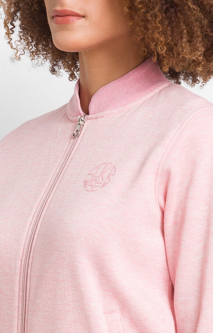spykar | Spykar Powder Pink Cotton Blend Full Sleeve High Neck Sweatshirt For Women 5