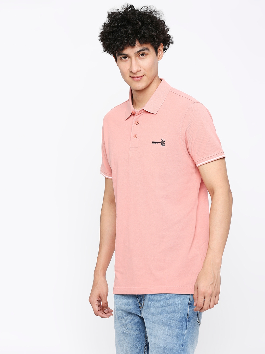spykar | Spykar Men Dusty Pink Cotton Slim Fit Plain Polo Neck Tshirt 1
