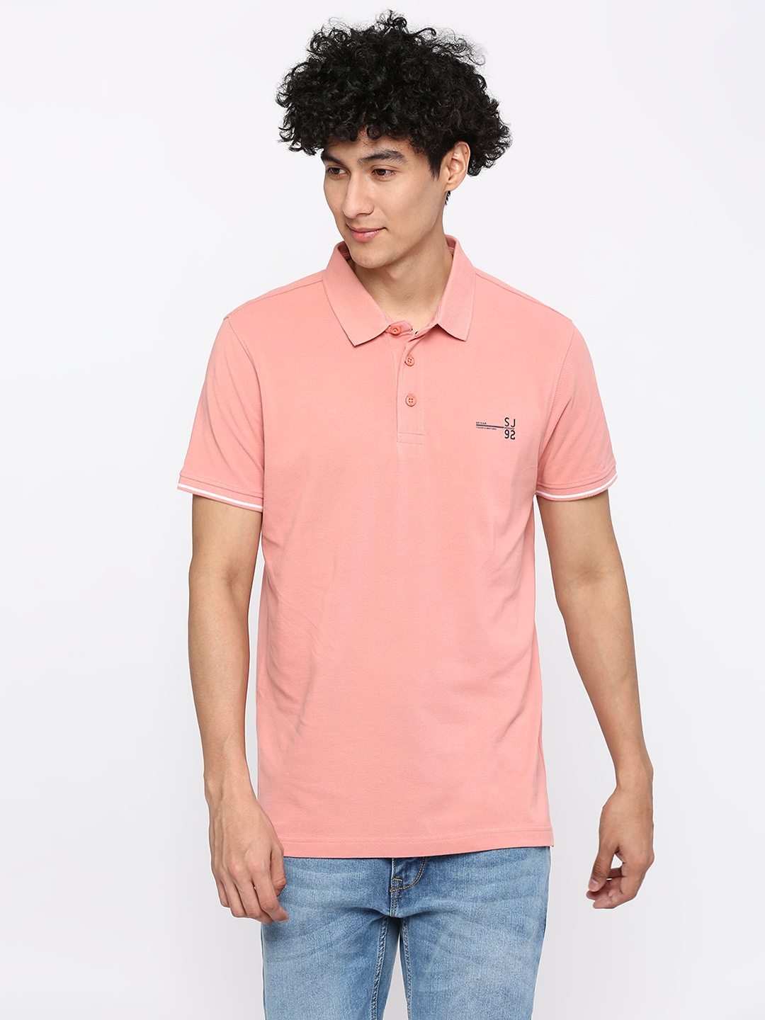 spykar | Spykar Men Dusty Pink Cotton Slim Fit Plain Polo Neck Tshirt 0