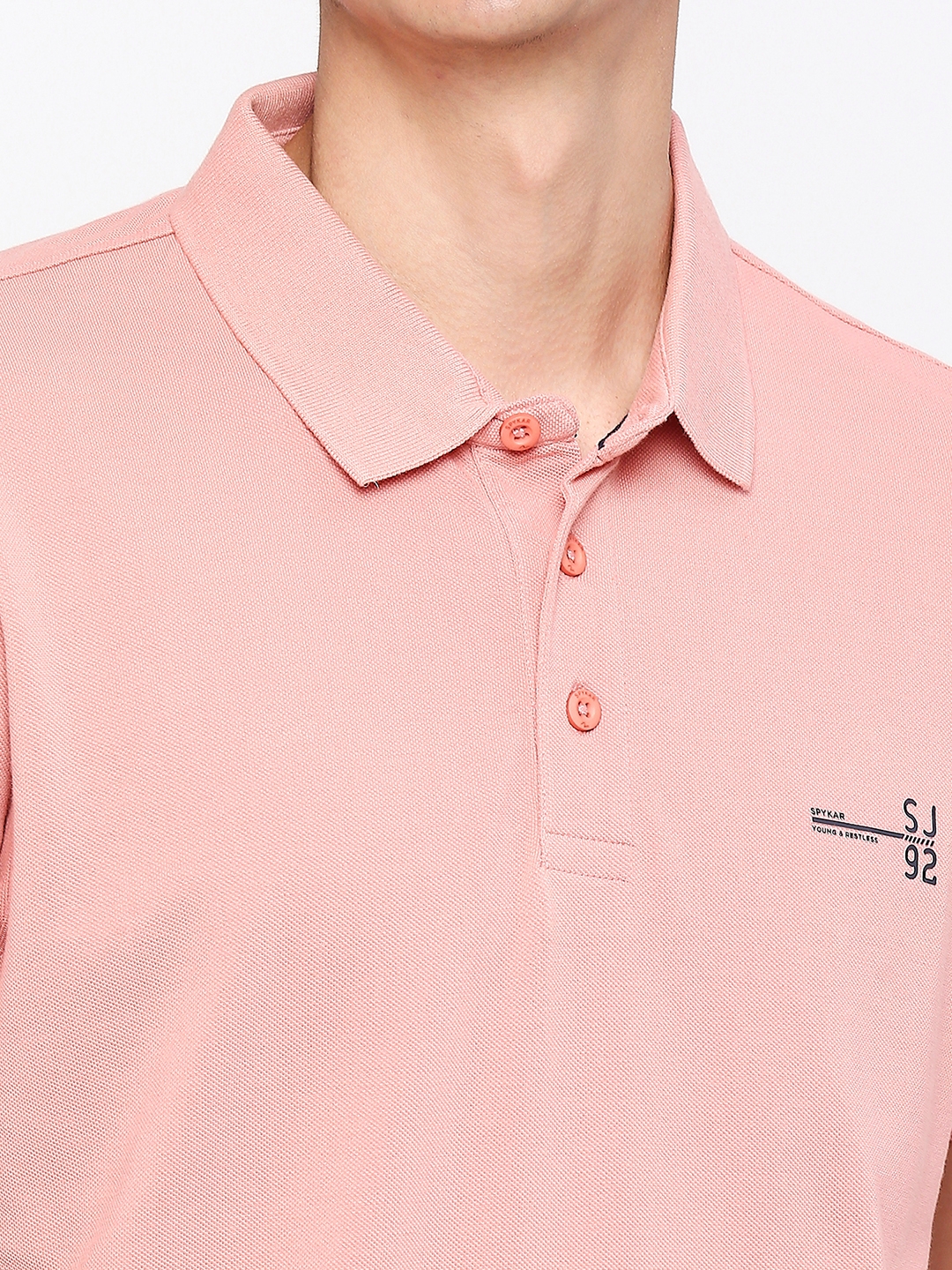 spykar | Spykar Men Dusty Pink Cotton Slim Fit Plain Polo Neck Tshirt 4