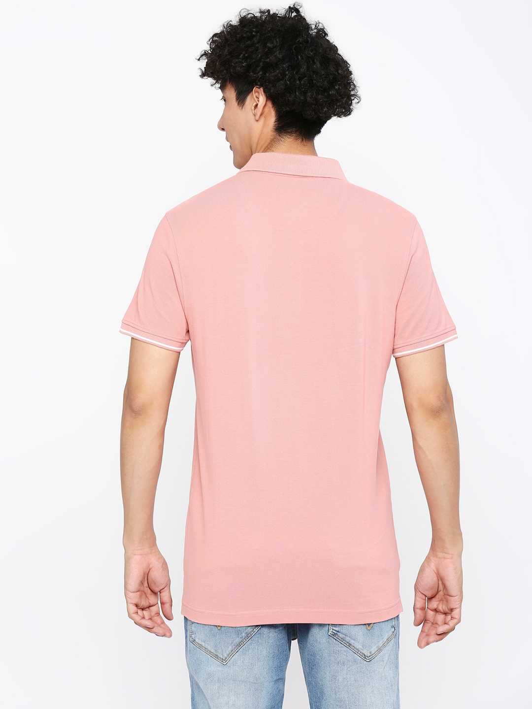 spykar | Spykar Men Dusty Pink Cotton Slim Fit Plain Polo Neck Tshirt 3