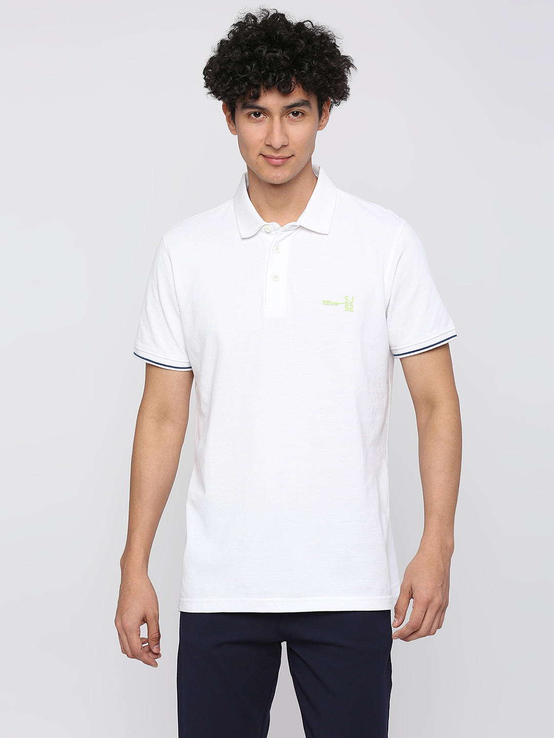 spykar | Spykar Men White Cotton Slim Fit Plain Polo Neck Tshirt 0