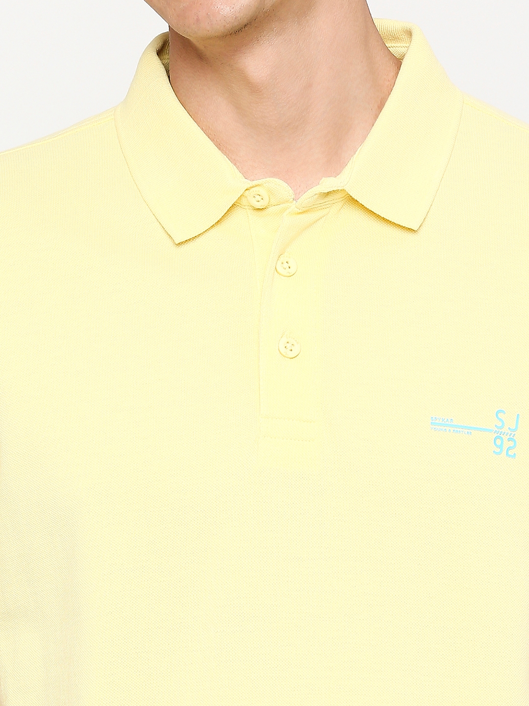 Spykar | Spykar Men Butter Yellow Cotton Slim Fit Plain Polo Neck Tshirt 4