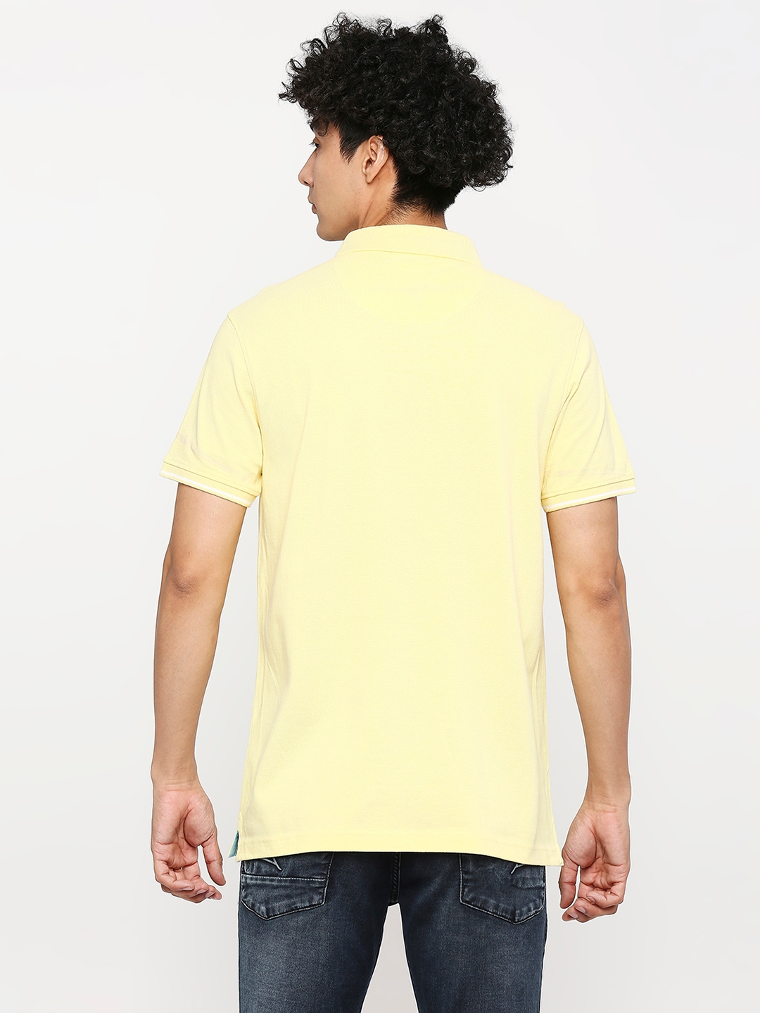 Spykar | Spykar Men Butter Yellow Cotton Slim Fit Plain Polo Neck Tshirt 3