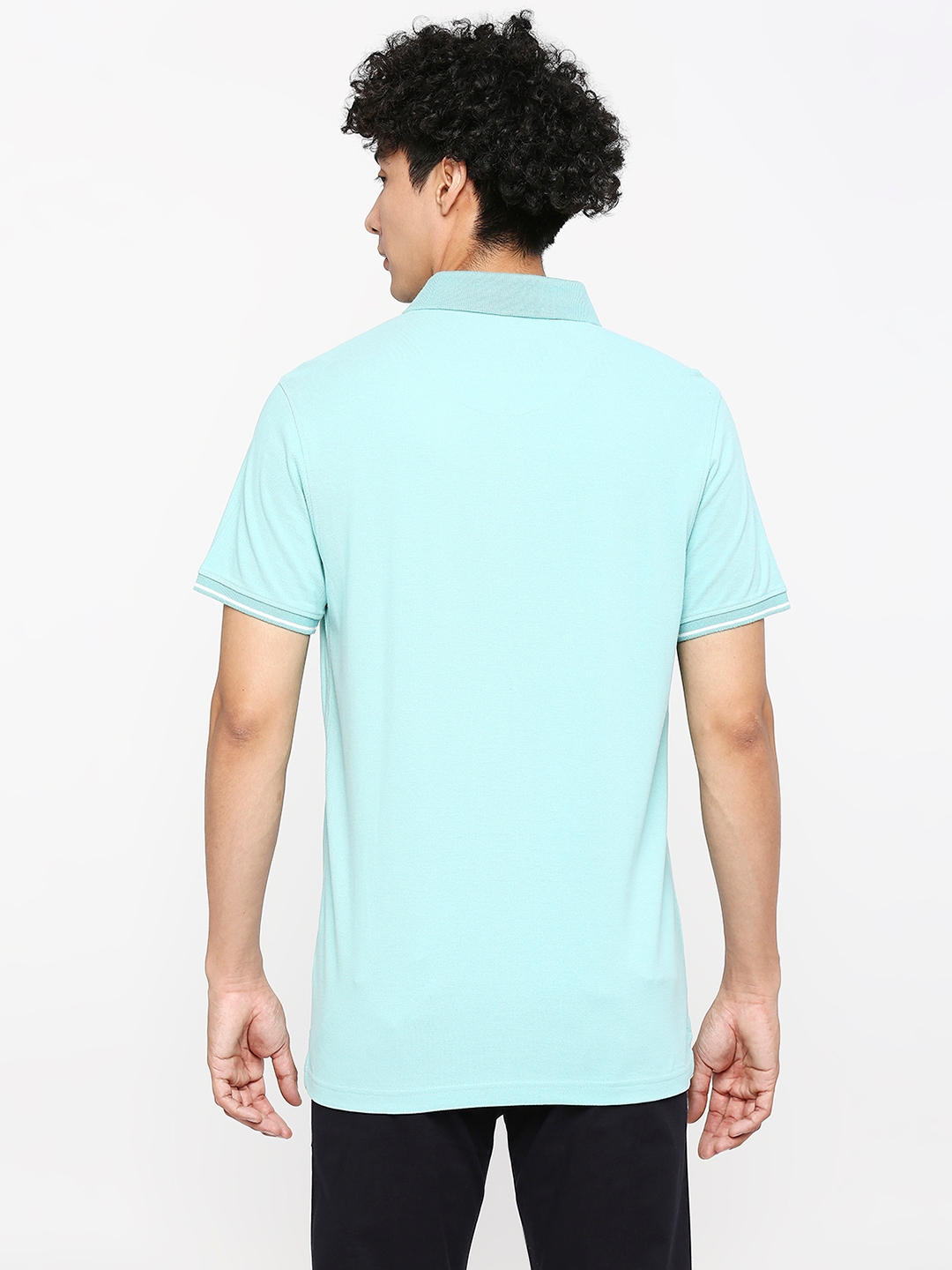 Spykar | Spykar Men Cool Blue Cotton Slim Fit Plain Polo Neck Tshirt 3