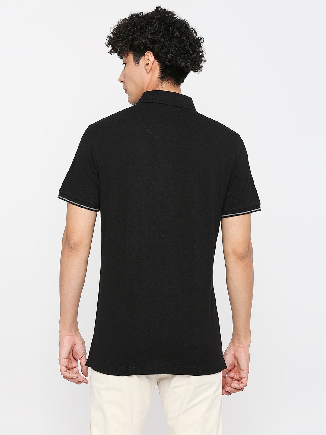 spykar | Spykar Men Black Cotton Slim Fit Plain Polo Neck Tshirt 3