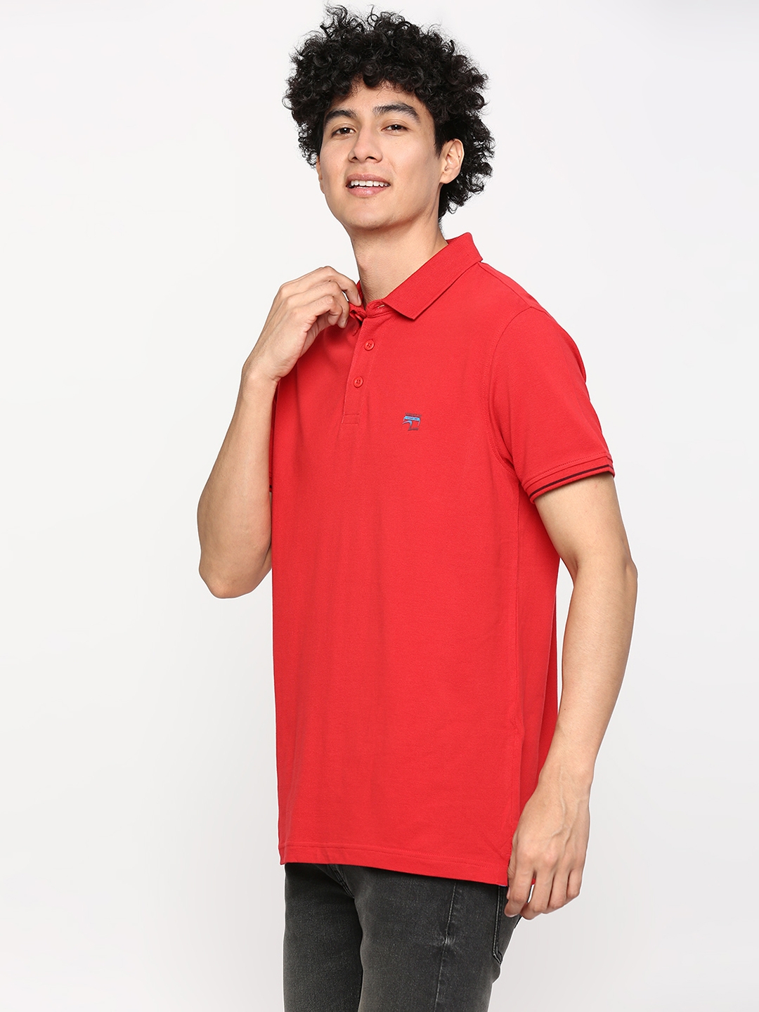 spykar | Spykar Men True Red Cotton Slim Fit Plain Polo Neck Tshirt 1