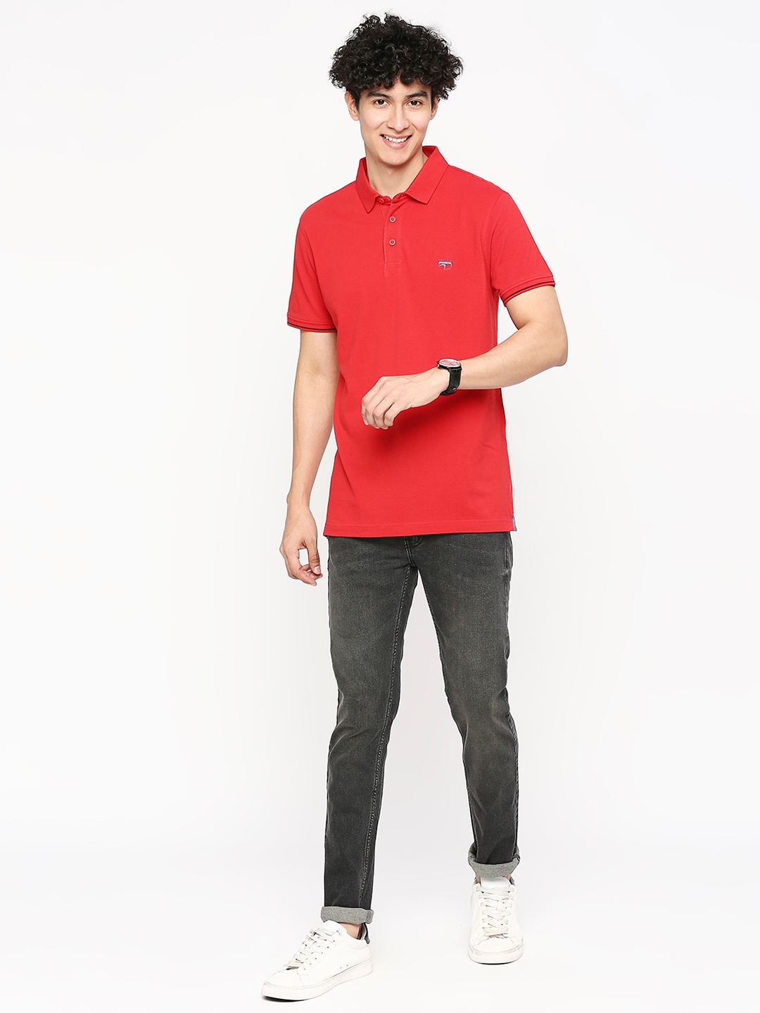 spykar | Spykar Men True Red Cotton Slim Fit Plain Polo Neck Tshirt 5