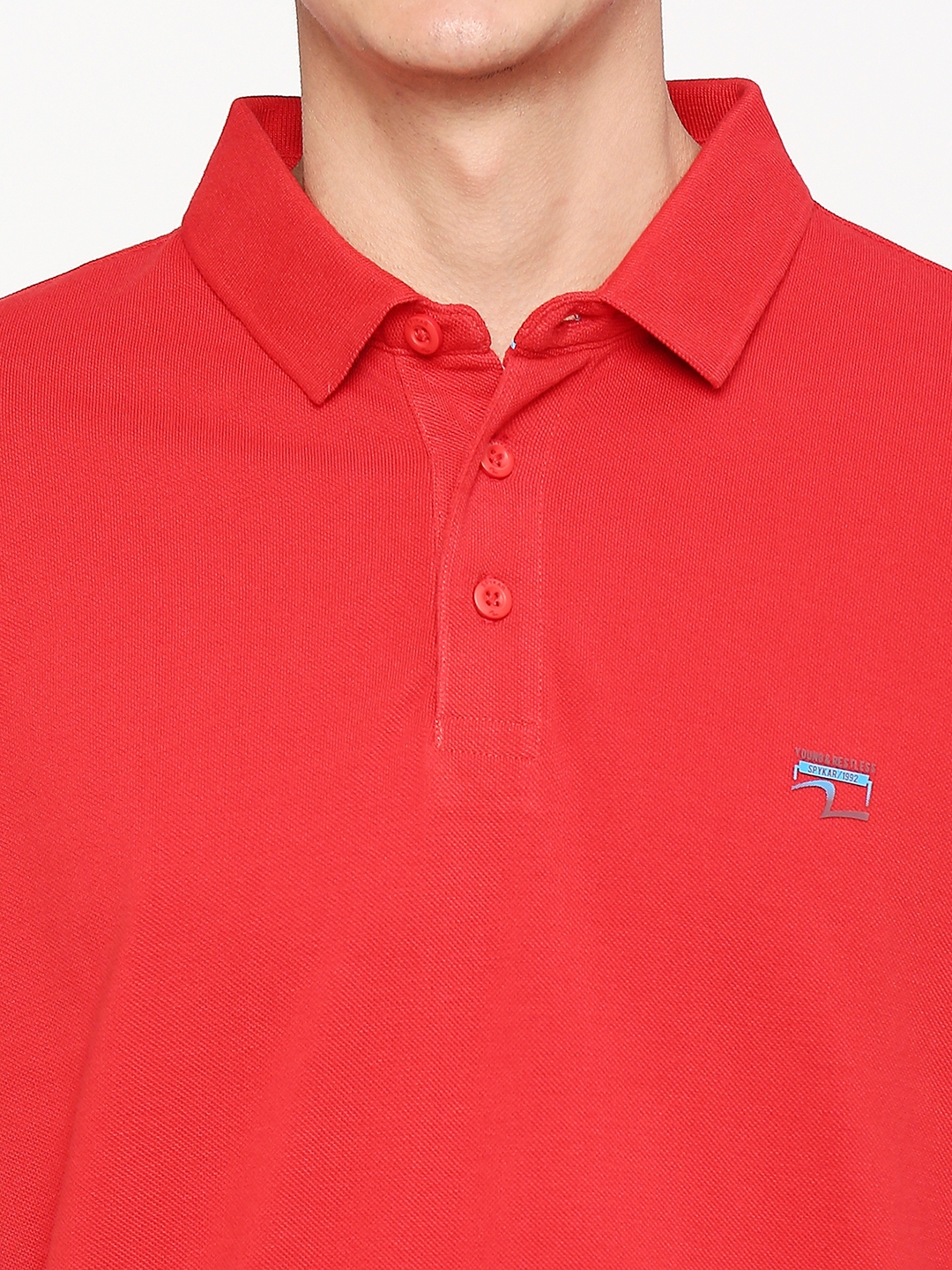 spykar | Spykar Men True Red Cotton Slim Fit Plain Polo Neck Tshirt 4