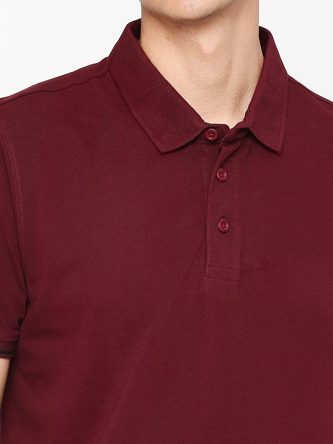 Spykar Men Wine Cotton Slim Fit Plain Polo Neck Tshirt
