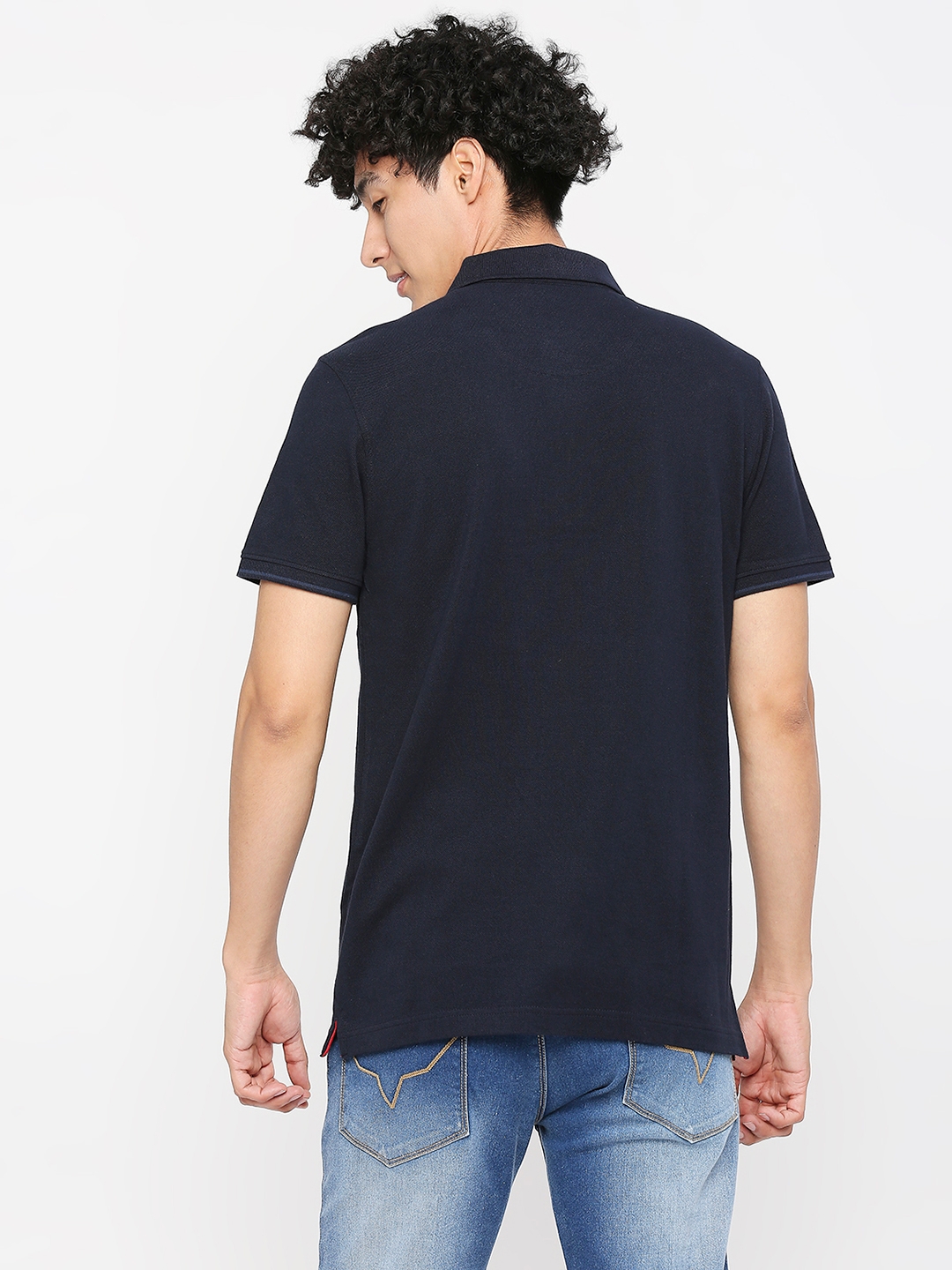spykar | Spykar Men Navy Blue Cotton Slim Fit Plain Polo Neck Tshirt 3