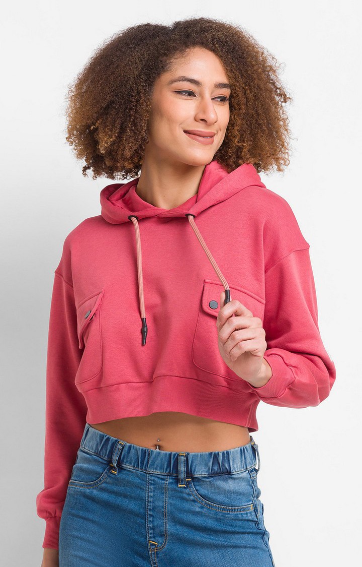 Spykar Sugar Rose Cotton Blend Full Sleeve Hoodies For Women