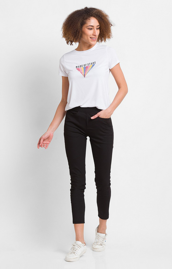 Women's Black Cotton Solid Jeggings