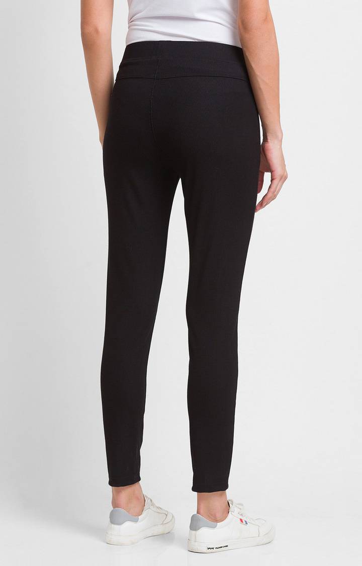 Women's Black Cotton Solid Jeggings