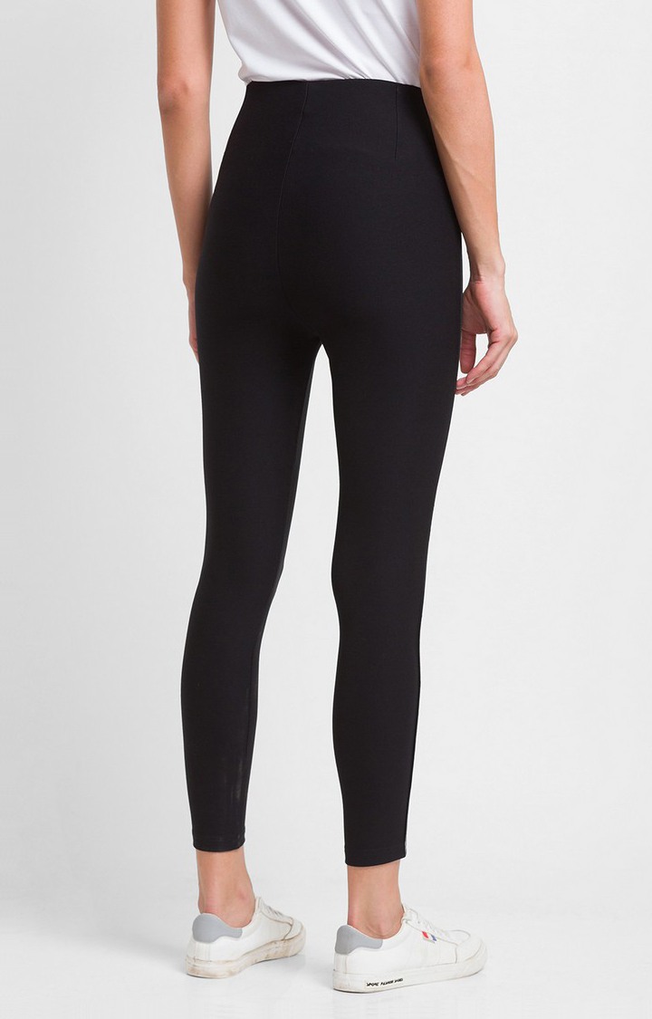 Women's Black Cotton Solid Jeggings