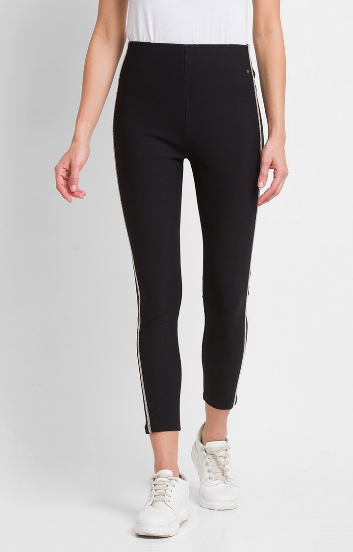 Women's Black Cotton Solid Jeggings