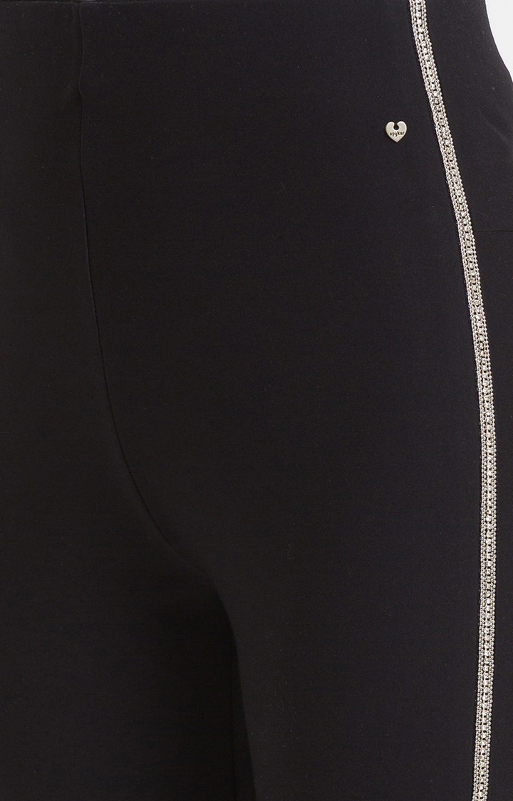 Women's Black Cotton Solid Jeggings