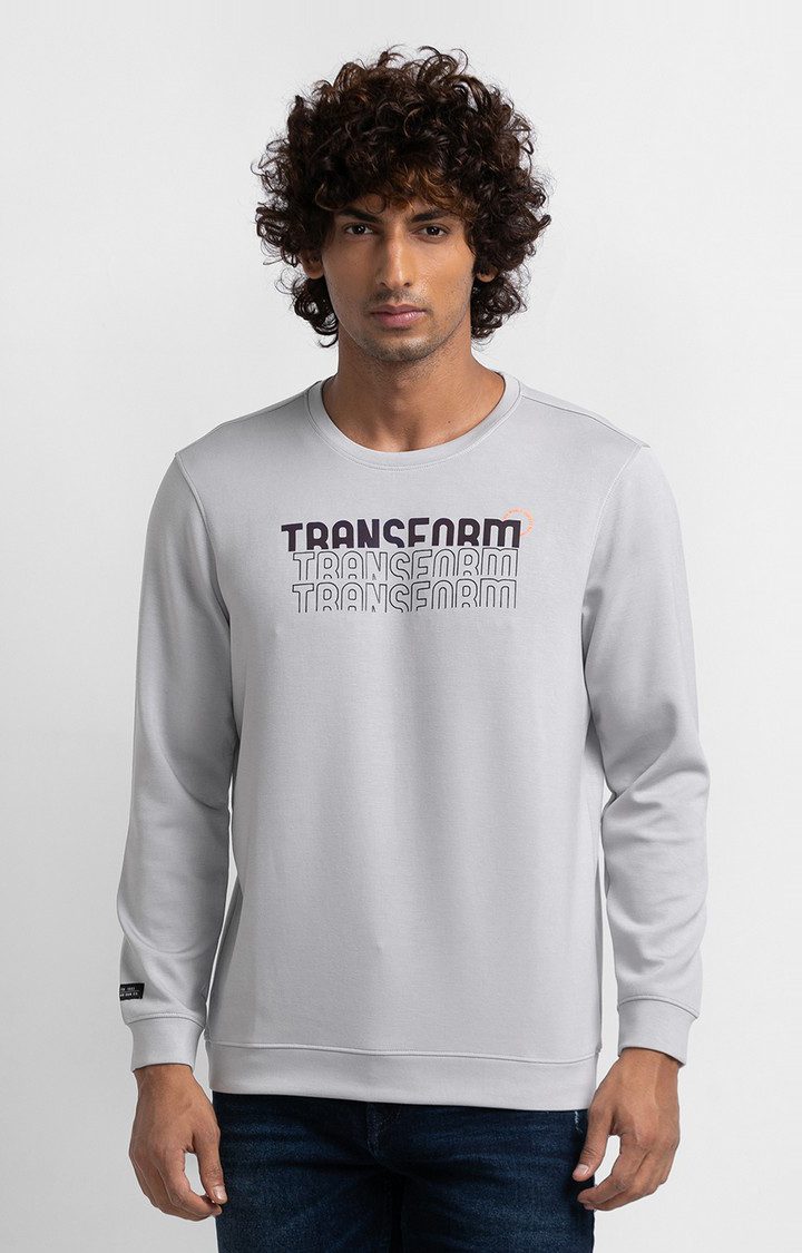 Spykar Silver Grey Cotton Full Sleeve Round Neck Sweatshirt For Men