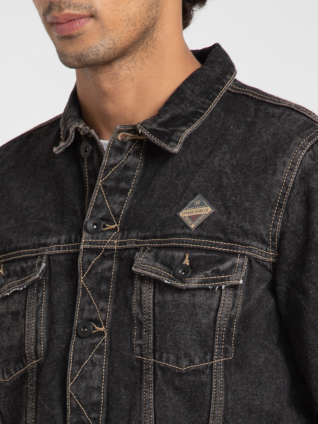 Men's Black Denim Slim Fit Casual Biker Jacket Leather Sleeves Outdoor  Jacket S1 | eBay