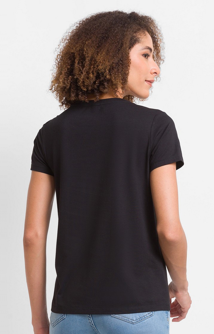 spykar | Spykar Black Cotton Blend Full Sleeve Plain Casual T-Shirt For Women 4