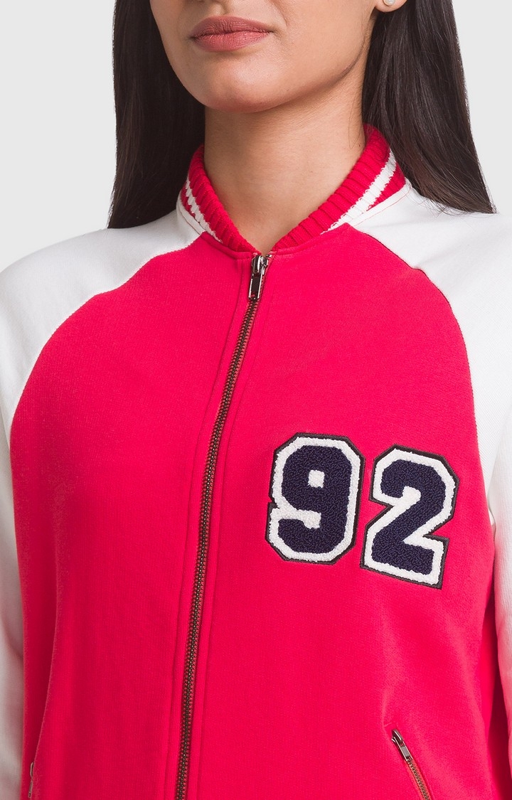 spykar | Spykar Red Cotton Blend Full Sleeve High Neck Sweatshirt For Women 5