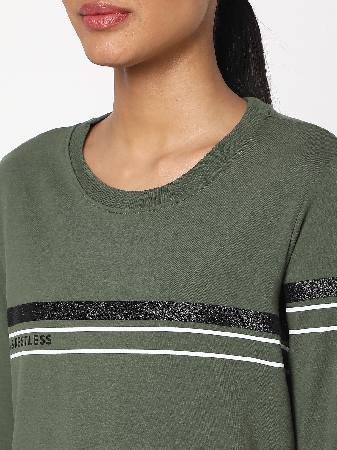 spykar | Spykar Olive Green Cotton Blend Full Sleeve Round Neck Sweatshirt For Women 4