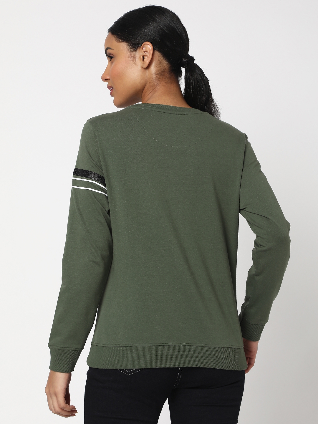 spykar | Spykar Olive Green Cotton Blend Full Sleeve Round Neck Sweatshirt For Women 3