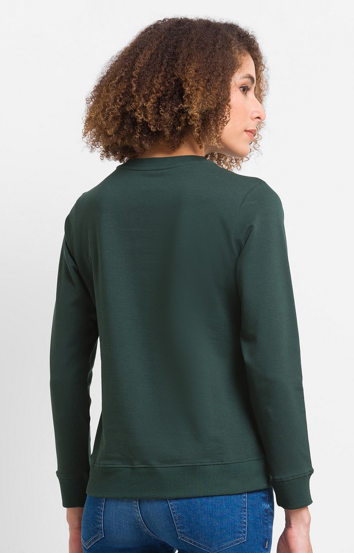 spykar | Spykar Bottle Green Cotton Blend Full Sleeve Round Neck Sweatshirt For Women 4
