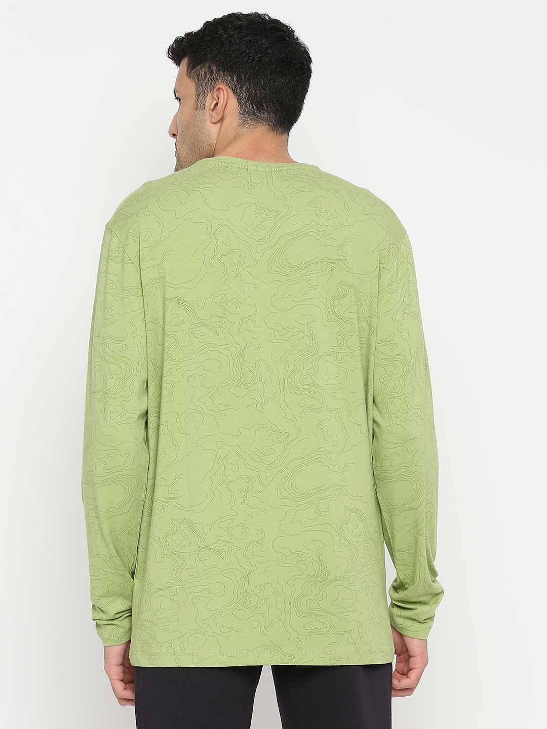 spykar | Spykar Dusty Green Cotton Blend Full Sleeve Printed Casual T-Shirt For Men 3