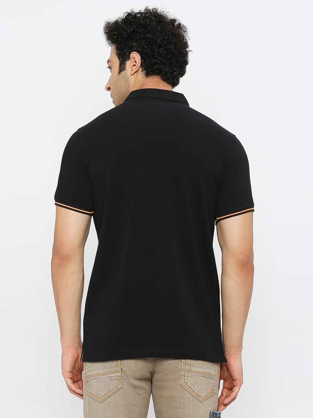 spykar | Spykar Men Black Cotton Regular Fit Half Sleeve Plain Polo Tshirt 3