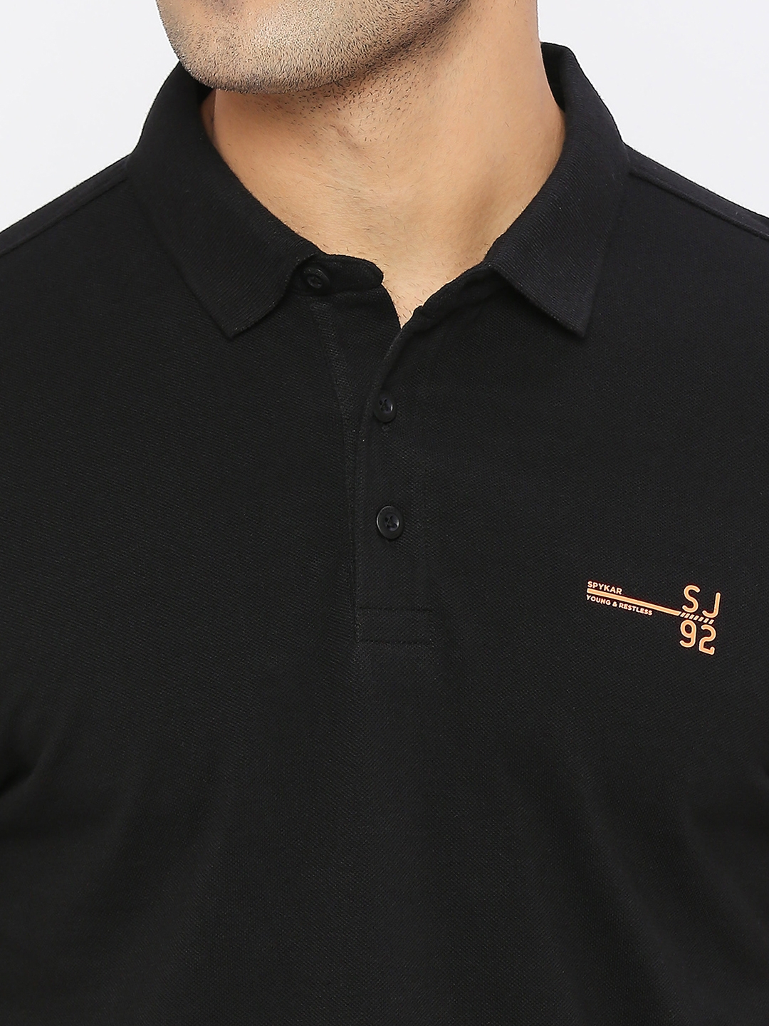 spykar | Spykar Men Black Cotton Regular Fit Half Sleeve Plain Polo Tshirt 4