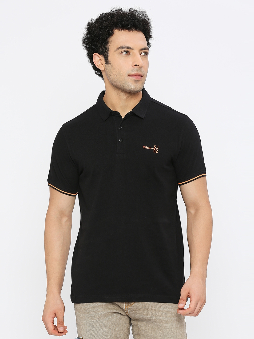 spykar | Spykar Men Black Cotton Regular Fit Half Sleeve Plain Polo Tshirt 0