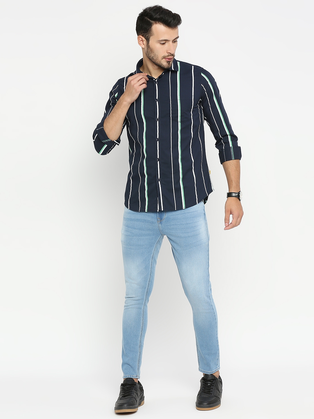 spykar | Men's Blue Cotton Striped Casual Shirts 5