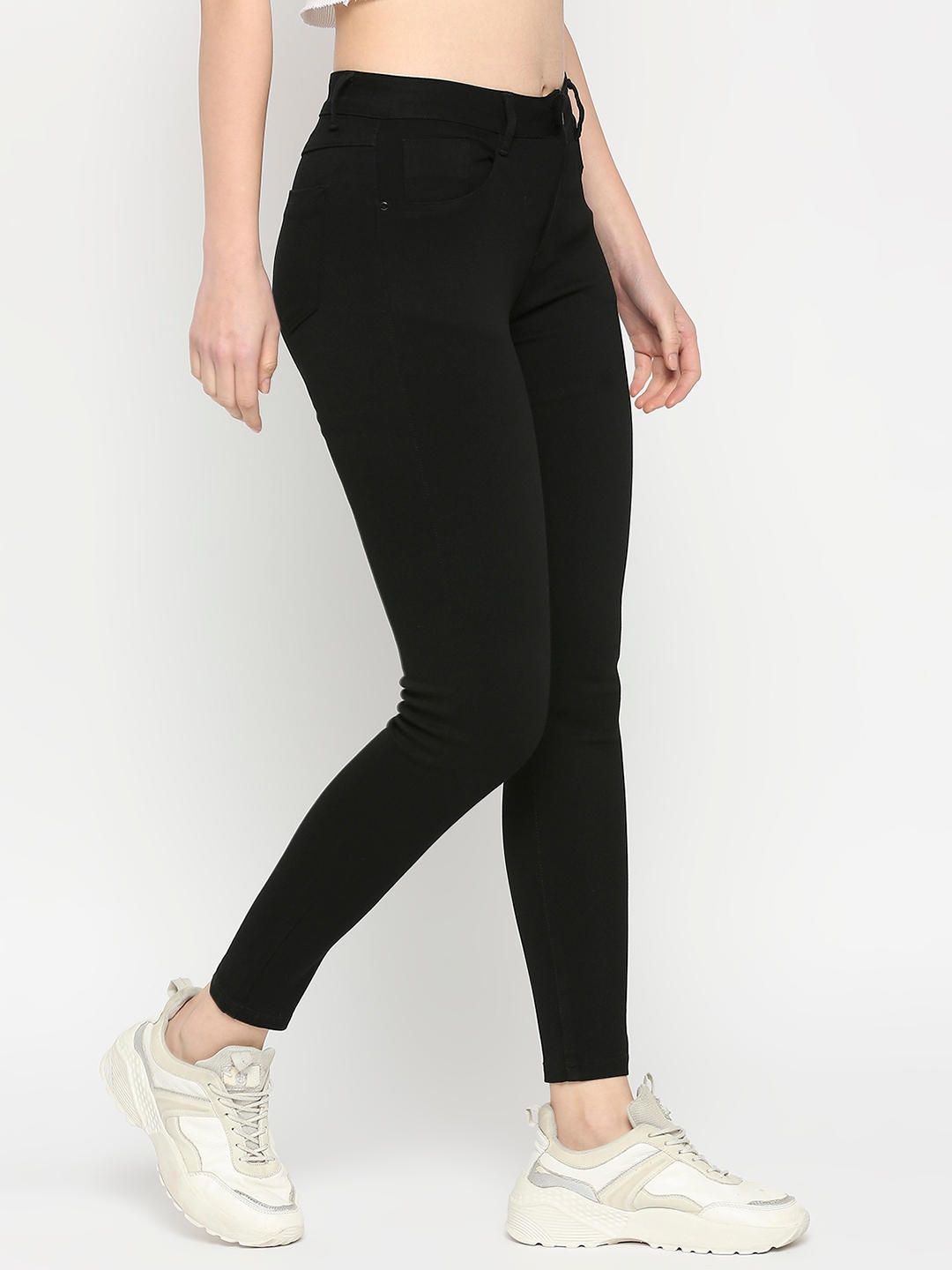 spykar | Women's Black Cotton Solid Trackpants 2