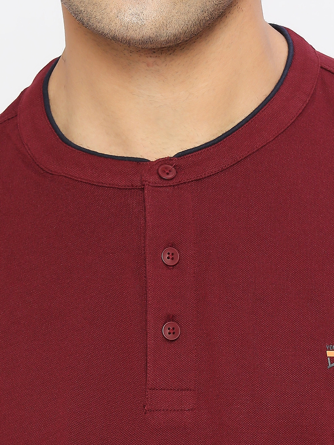 Spykar | Spykar Men Maroon Blended Regular Fit Half Sleeve Plain Mandarin Collar Tshirt 4
