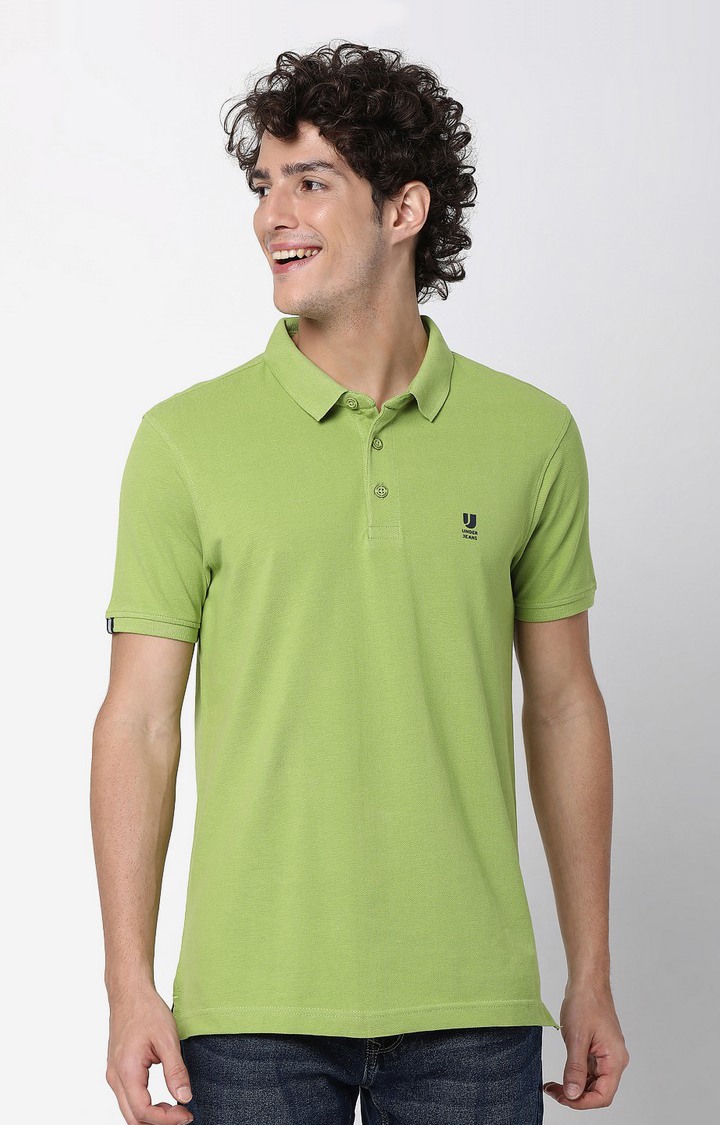 Men's Green Cotton Blend  Polos