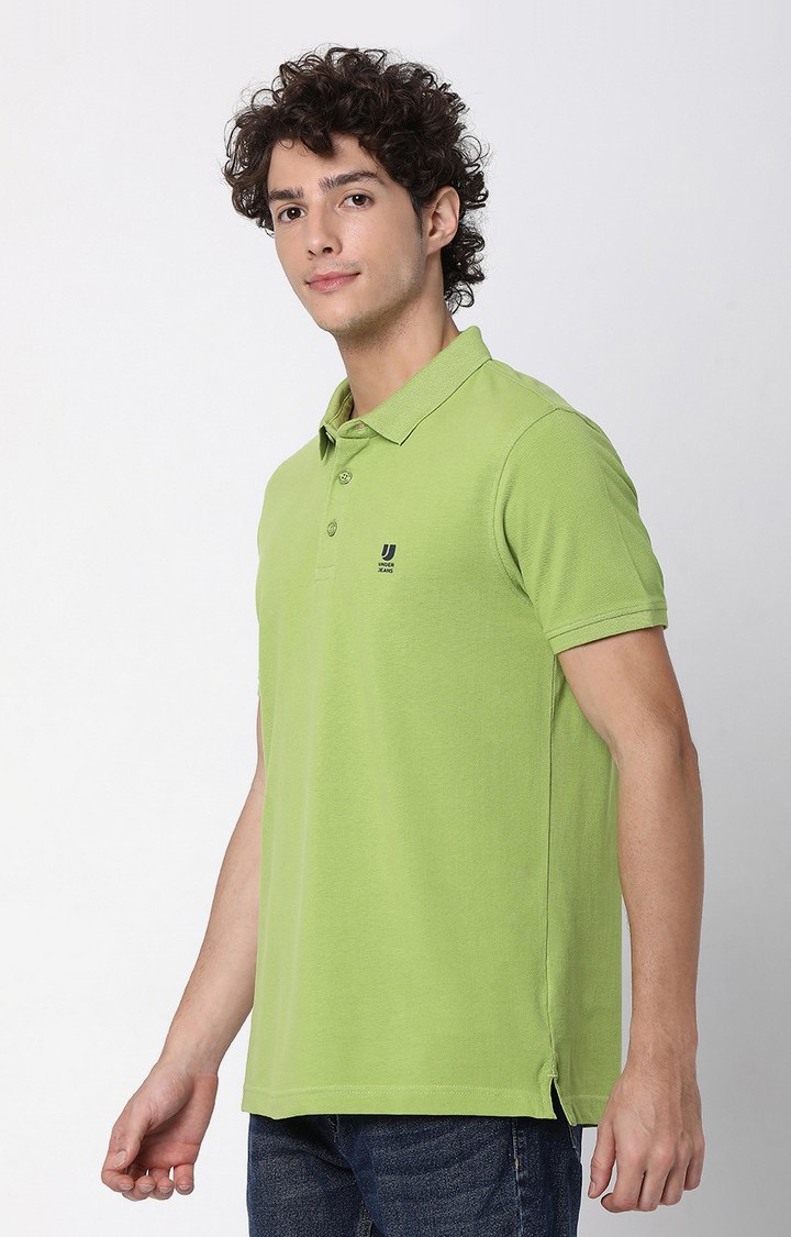 Men's Green Cotton Blend  Polos