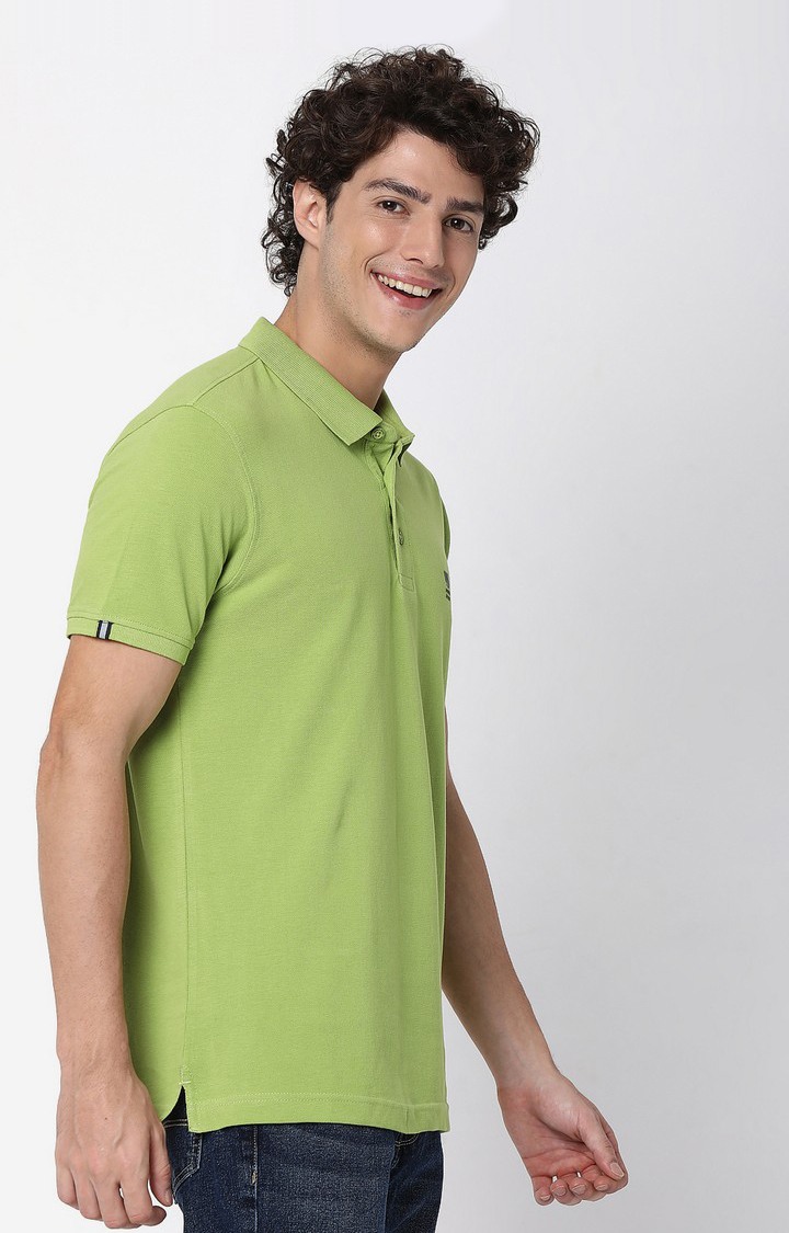 Men's Green Cotton Blend  Polos