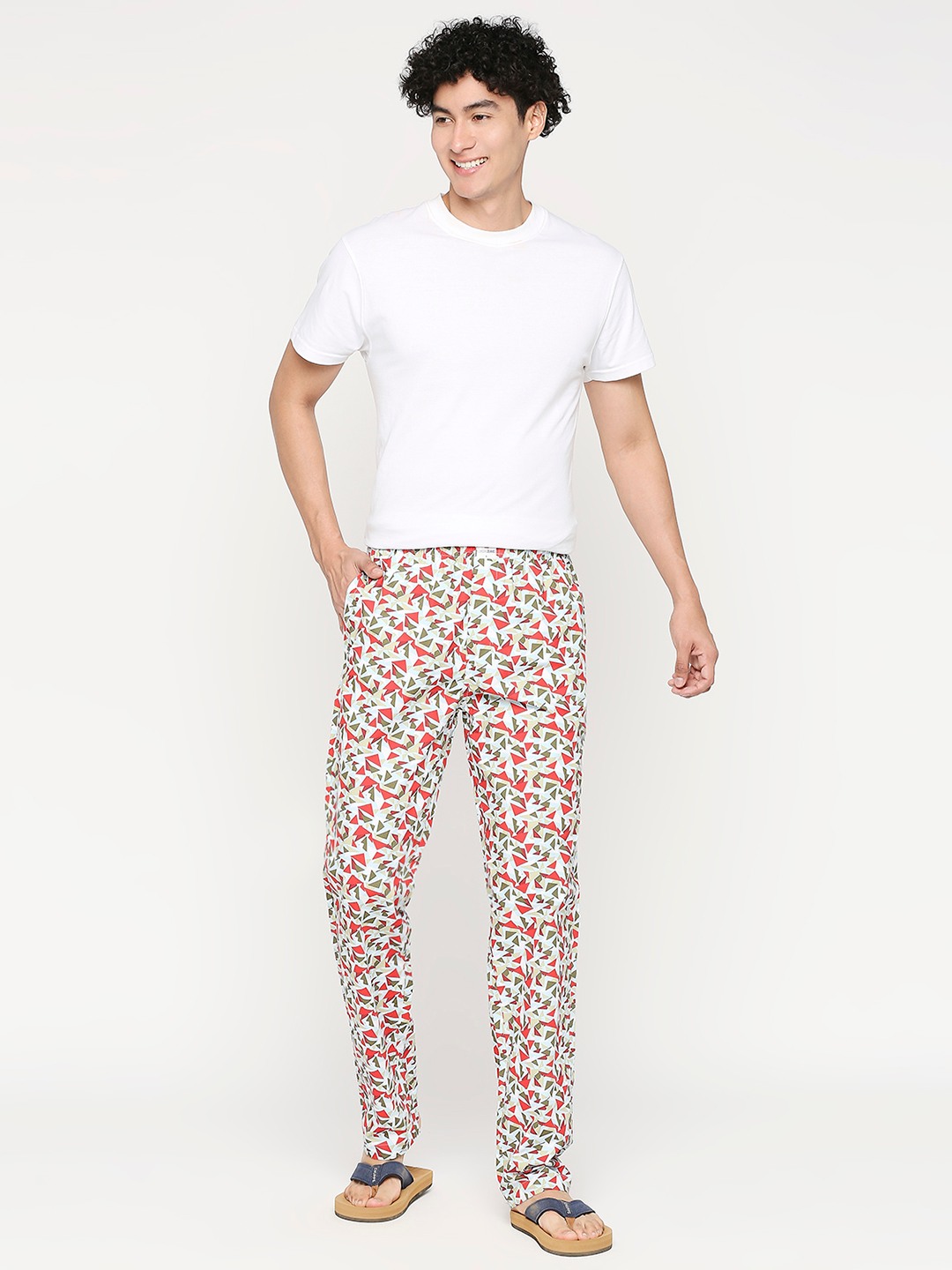 Underjeans by Spykar Men Red & Sky Blue Cotton Regular Fit Pyjama